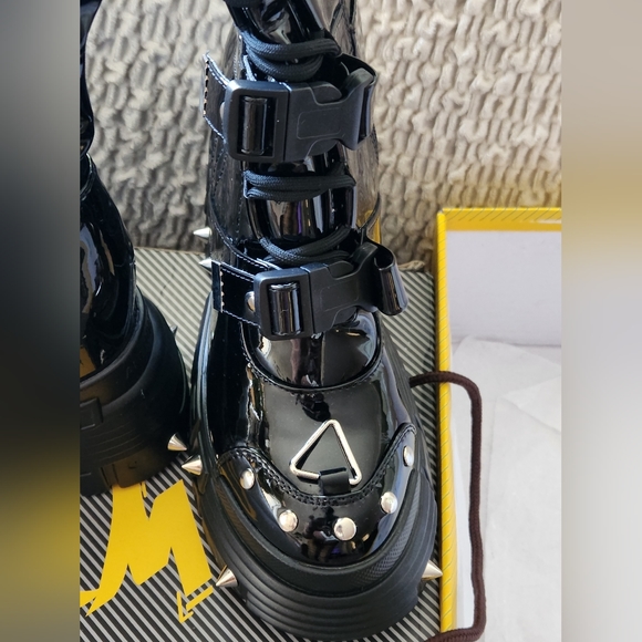 Size 10 Anthony Wang tall, black patent leather combat boots - Picture 3 of 11